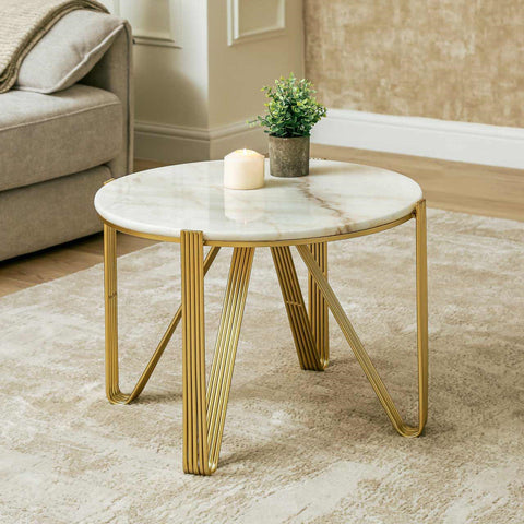 Yohan White Marble with Gold Metal Legs Coffee Table