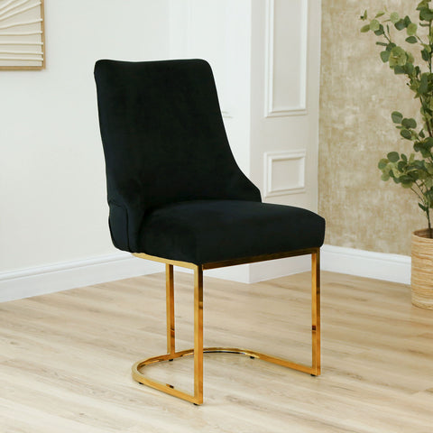 Casas Black Velvet Dining Chair with Gold Legs