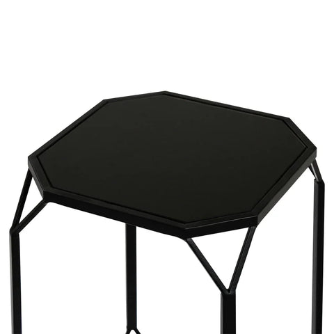 Set of 2 Black Metal Nesting Table with Black Mirror Top