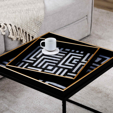 Black & White Metal Coffee Table with Tray