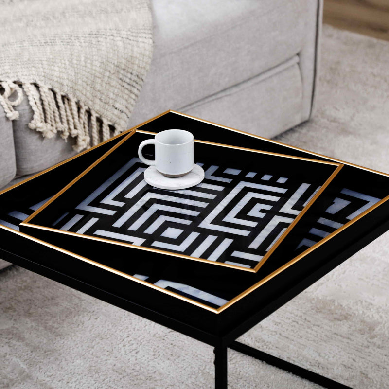 Black & White Metal Coffee Table with Tray