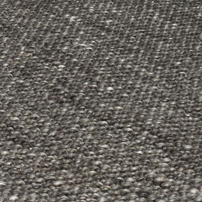 Grey woven rug texture with thick looped yarn detail close up