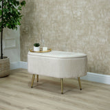 48cm Beige Velvet Storage Bench in Gold Legs
