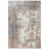Abstract area rug with distressed multicolour grey, beige and rust pattern