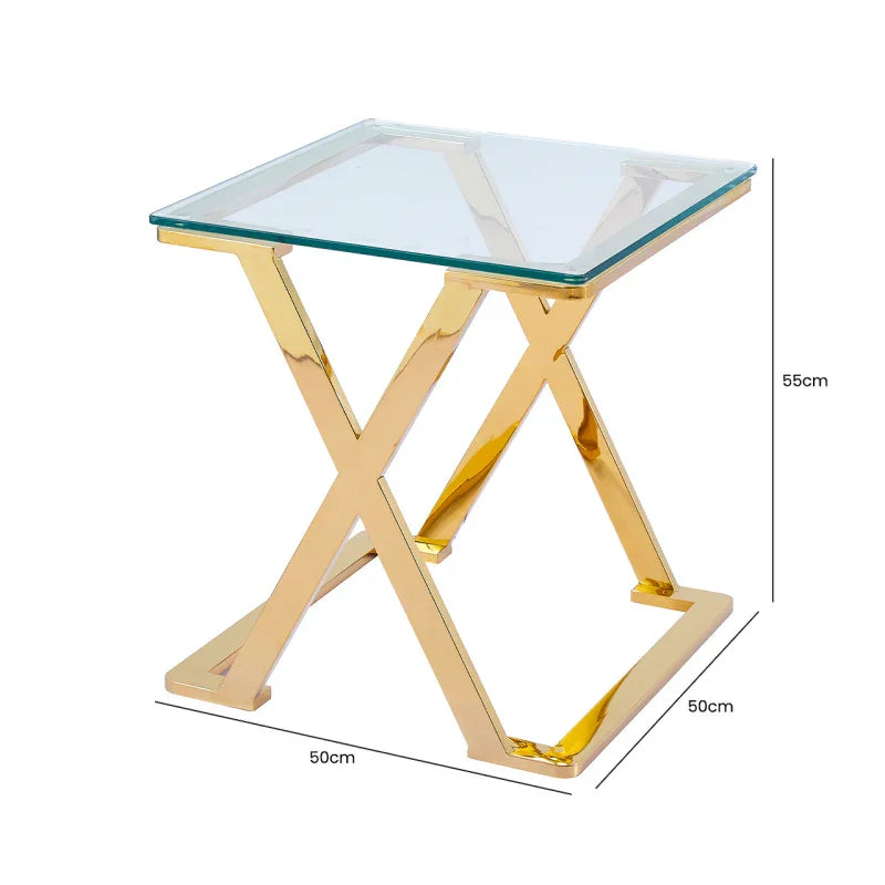 Axel Gold Metal End Table with Clear Glass Top