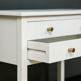 Lindon Frosty White 2 Drawer Bedside Cabinet with Clear Glass Shelf with Gold Handle