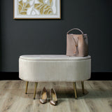 48cm Beige Velvet Storage Bench in Gold Legs