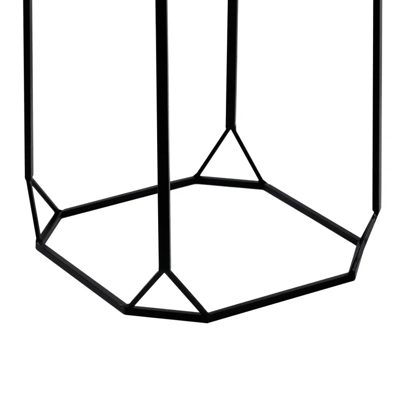 Set of 2 Black Metal Nesting Table with Black Mirror Top