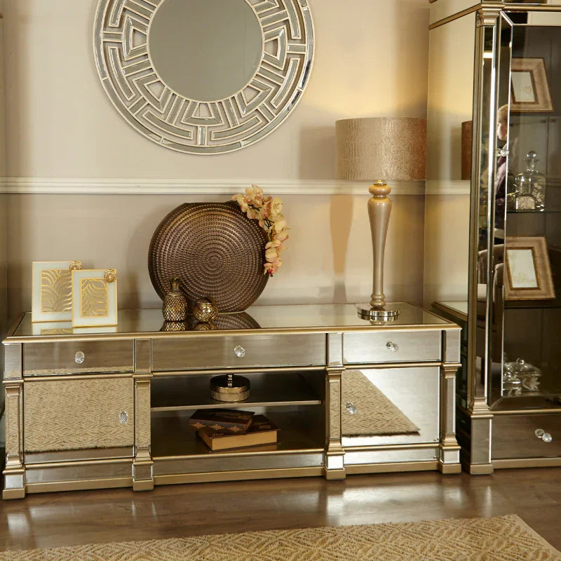 Apollo Mirror 2 Door 3 Drawer Entertainment Unit Champagne