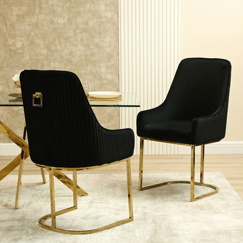 Eris Black Velvet Dining Chair with Gold Legs