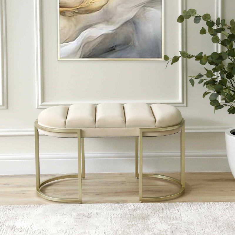 80cm Cream Velvet Medium Tufted Bench with Champagne Legs
