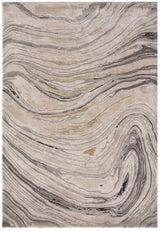 Abstract beige and grey area rug with marbled swirl pattern