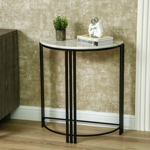 74cm Black Metal Console Table with White Marble Top