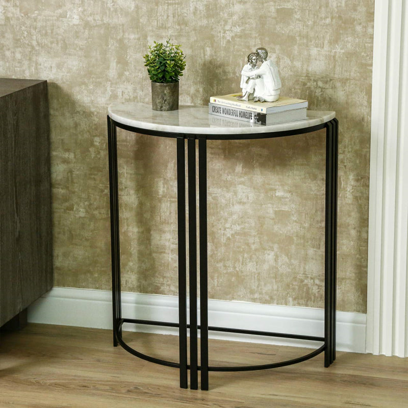 74cm Black Metal Console Table with White Marble Top