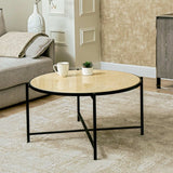 45cm Black Metal Coffee Table with Travertine Marble Top