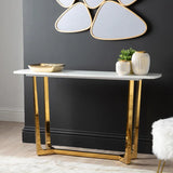 Meghan Gold Metal Console Table with White Faux Marble Top