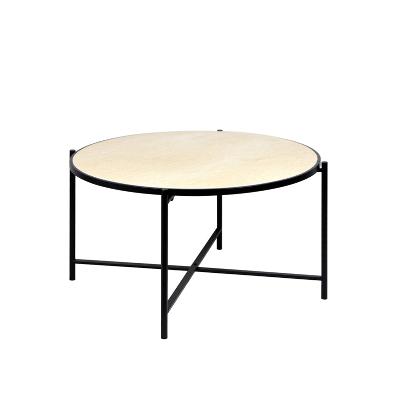 45cm Black Metal Coffee Table with Travertine Marble Top