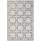 Grey geometric pattern area rug with intersecting lines and square motifs