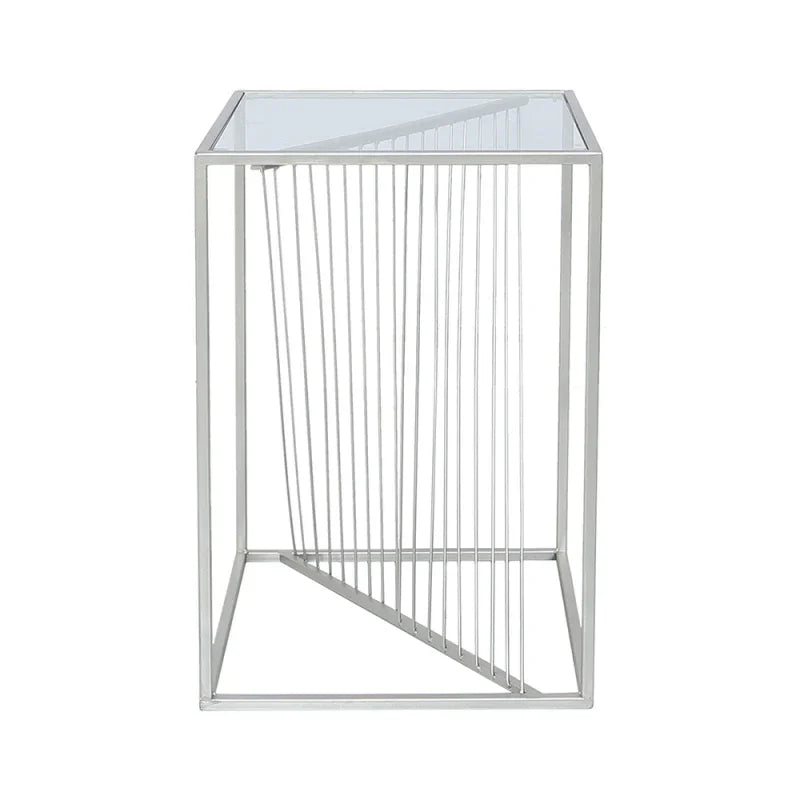 Luna Silver Metal End Table with Clear Glass Top
