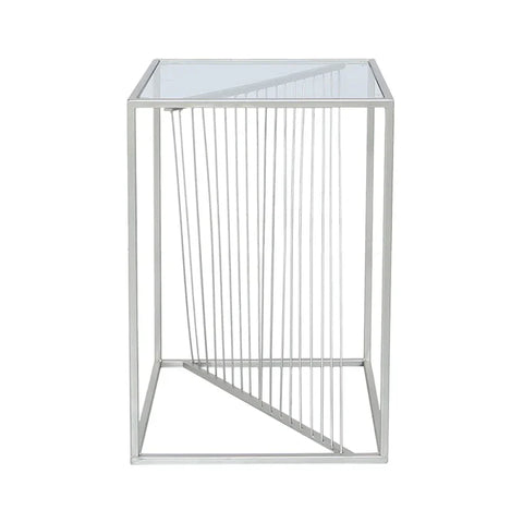 Luna Silver Metal End Table with Clear Glass Top