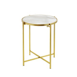 55cm Gold Metal End Table with White Marble Top