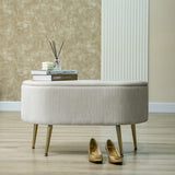 48cm Beige Velvet Storage Bench in Gold Legs