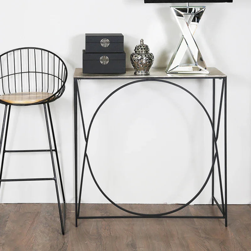 Ekanshi Black Console Table with Nickel Top