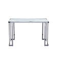 Aamari Grey Gunmetal Console Table with White Faux Marble Glass Top - KD