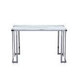 Aamari Grey Gunmetal Console Table with White Faux Marble Glass Top - KD