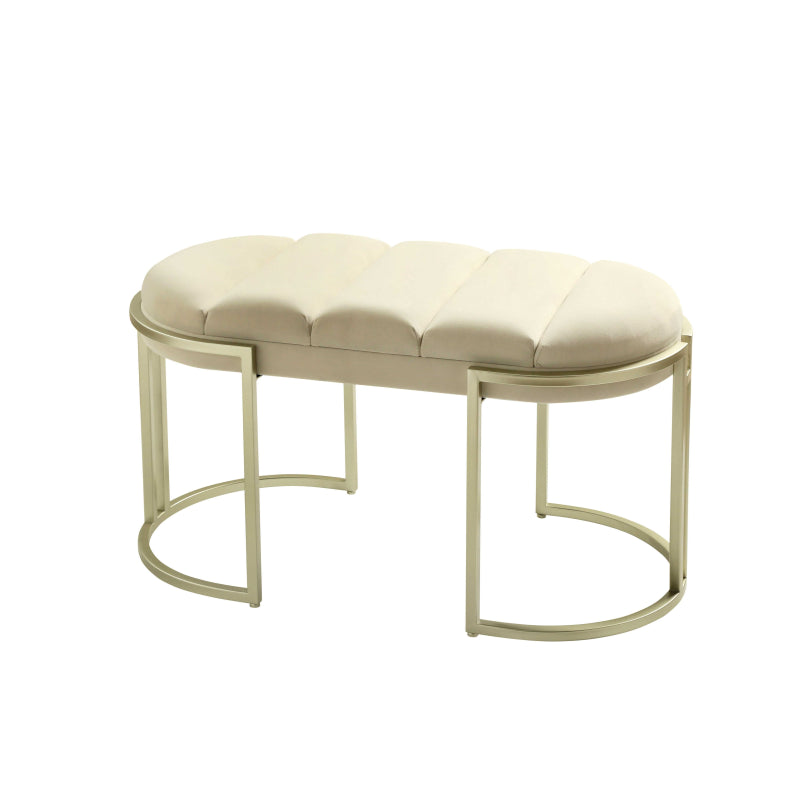 80cm Cream Velvet Medium Tufted Bench with Champagne Legs