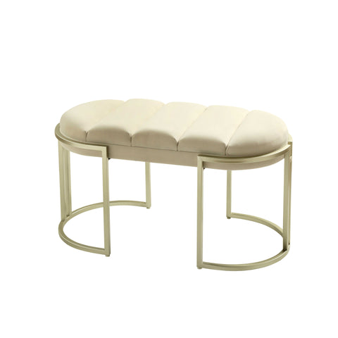 80cm Cream Velvet Medium Tufted Bench with Champagne Legs
