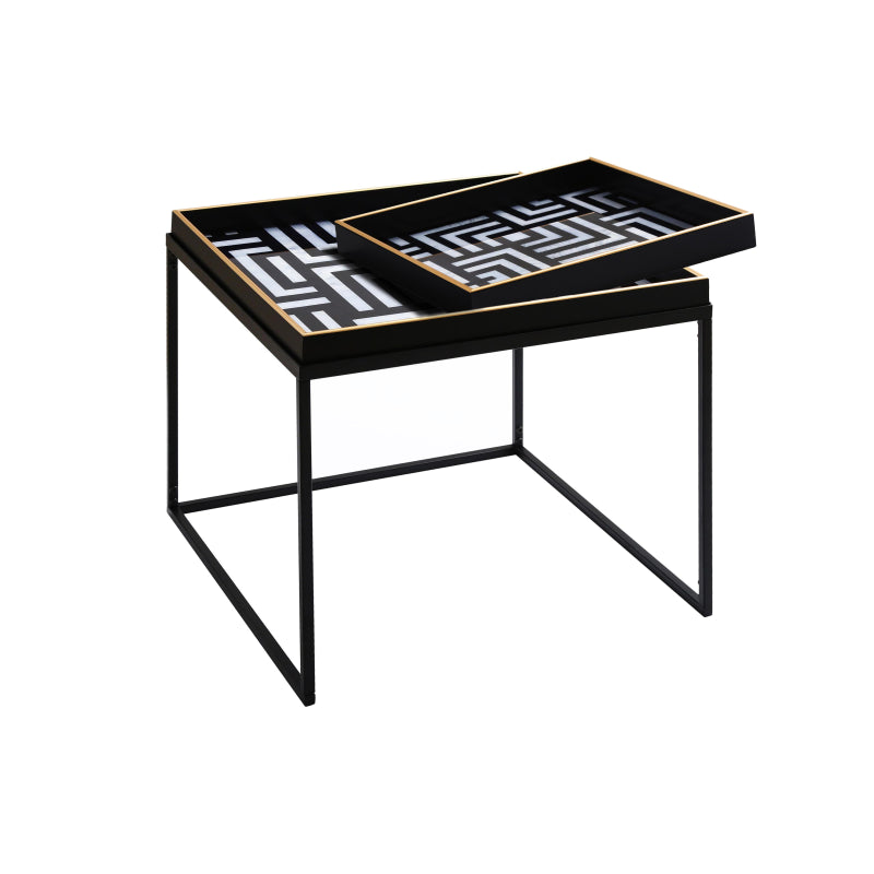 Black & White Metal Coffee Table with Tray