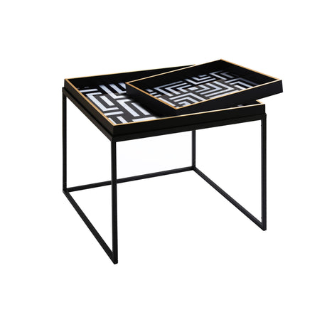Black & White Metal Coffee Table with Tray