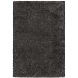 Rectangular dark grey shaggy rug with high pile texture for living room or bedroom