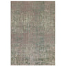 Distressed pattern area rug in muted green and beige tones, rectangular, shown from above