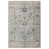 Grey traditional area rug with ornate floral pattern and detailed border design