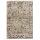 Vintage style area rug with muted grey and beige floral pattern and decorative border