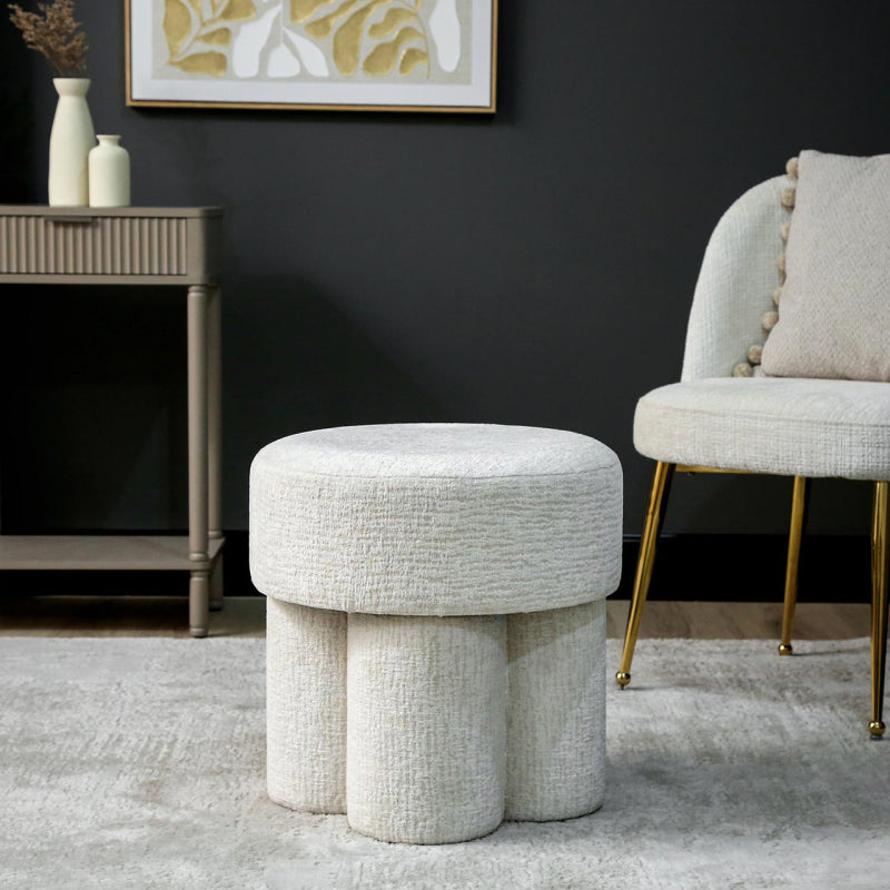 47.5cm Ivory Chenille Round Stool