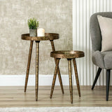 Set of 2 Antique Gold and Mirror Top Nesting Table