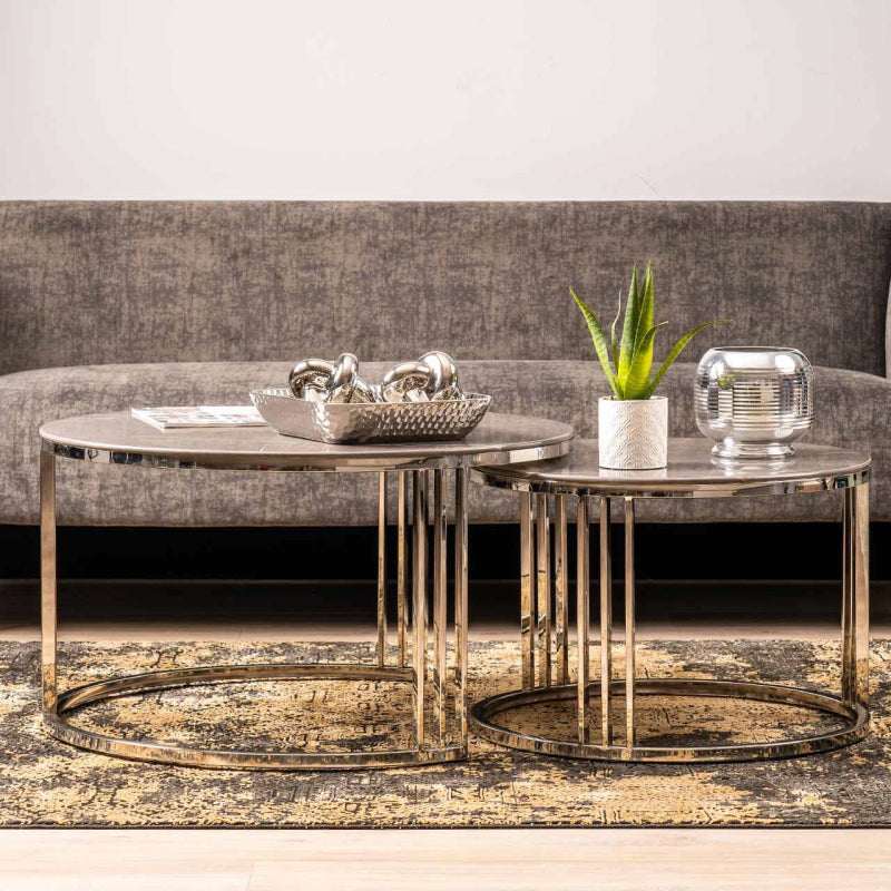 Set of 2 Chrome Metal Coffee Table