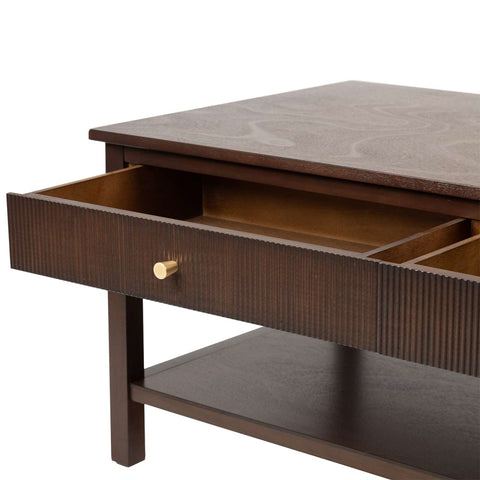 Lindon 2 Drawer Coffee Table Walnut Brown with Gold Handles