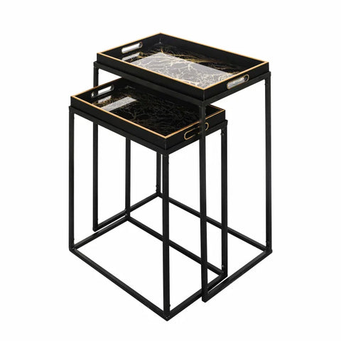 Set of 2 Black and Gold Nesting Tables