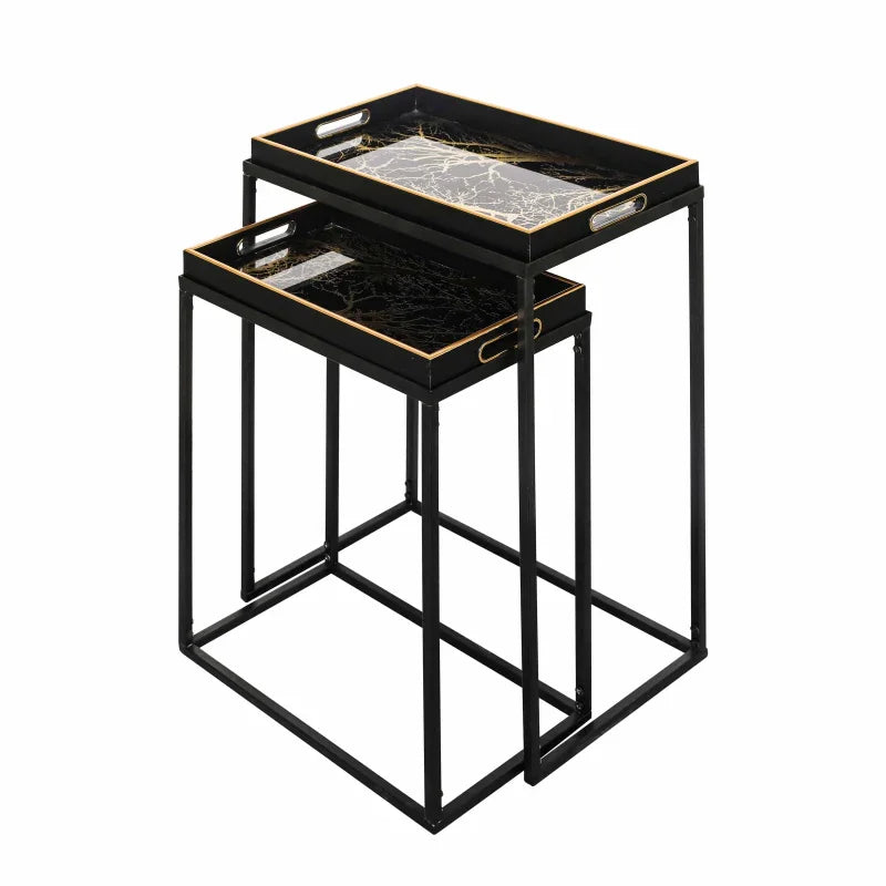 Set of 2 Black and Gold Nesting Tables