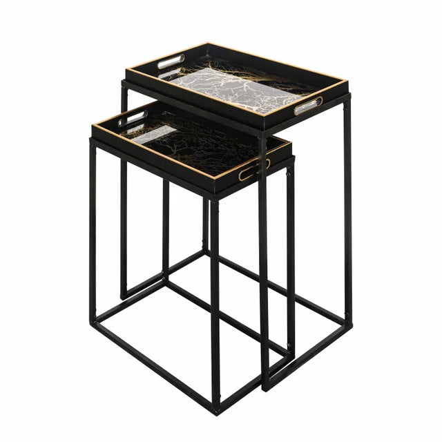 Set of 2 Black and Gold Nesting Tables