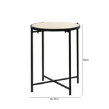 55cm Black Metal End Table with Travertine Marble Top