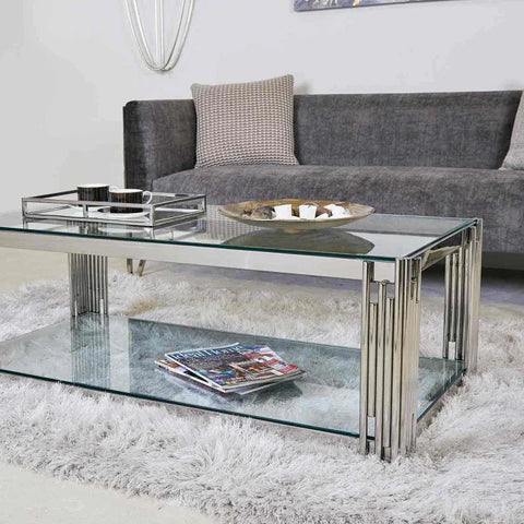 Cohen Steel Tubes and Clear Glass Coffee Table