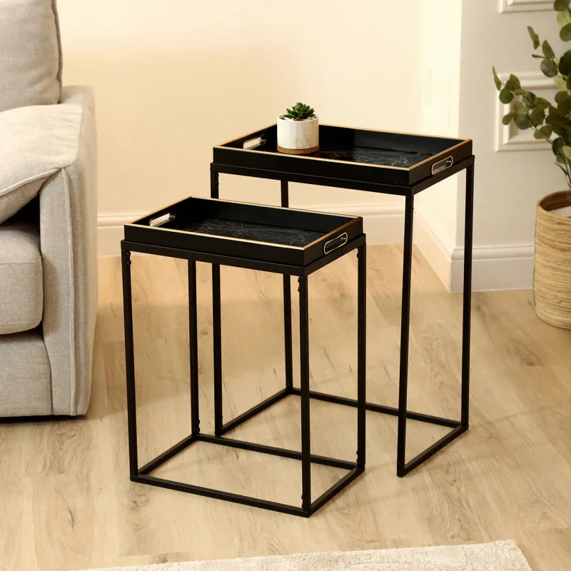 Set of 2 Black and Gold Nesting Tables