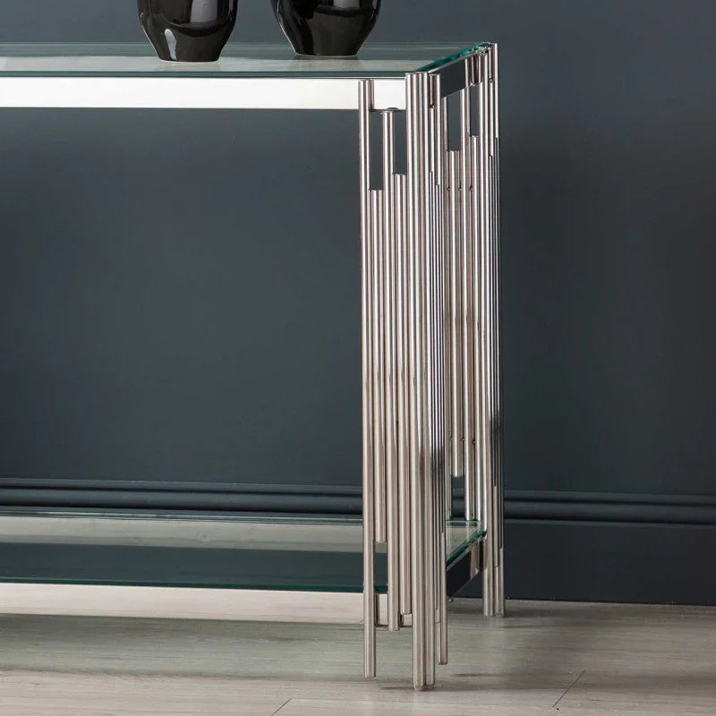 Cohen Steel Tubes & Clear Glass Console Table