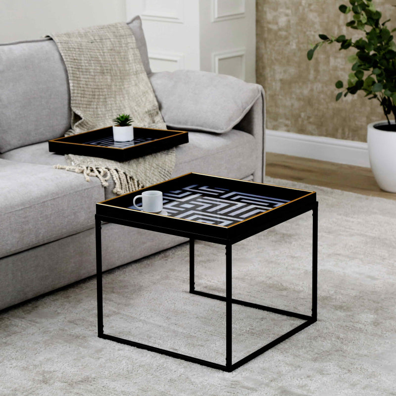 Black & White Metal Coffee Table with Tray