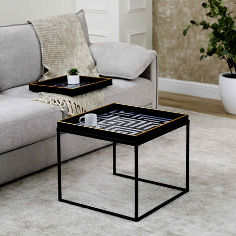 Black & White Metal Coffee Table with Tray